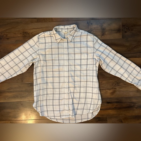 H&M L.O.G.G. Cream & Black Windowpane Plaid Button-Down Shirt – Size 8 - Picture 3 of 7
